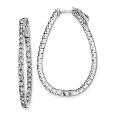 Image of 38mm Sterling Shimmer Sterling Silver Rhodium-plated 66 Stone 1.75mm CZ In and Out Oval Hinged Hoop Earrings