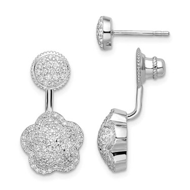 Image of Sterling Silver Rhodium-plated CZ Convertible Back Earrings