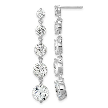 Image of 41mm Sterling Silver Rhodium-plated Clear CZ Journey Dangle Post Earrings