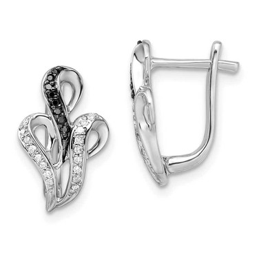 Image of 16mm White Night Sterling Silver Rhodium-plated Black and White Diamond Hinged Back Post Earrings
