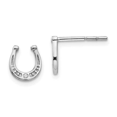 Image of 8.7mm White Ice Sterling Silver Rhodium-plated Diamond Horseshoe Post Earrings