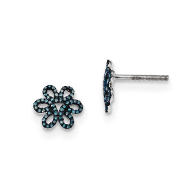 Image of 10mm Sterling Silver Blue Diamond Flower Post Earrings