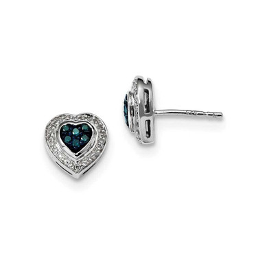 Image of 10mm Sterling Silver Blue Diamond Small Heart Post Earrings