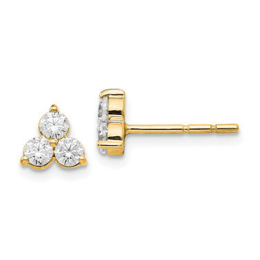 13mm True Origin 14K Yellow Gold Gold 1/2 carat Lab Grown Diamond VS/SI D E F 3 Stone Post Stud Earrings
