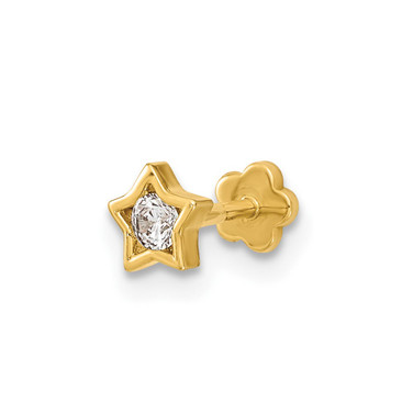 14K Yellow Gold 18 Gauge Star and CZ Cartilage Body Jewelry