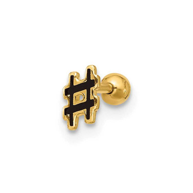 Image of 14K Yellow Gold 18 Gauge Polished Enameled Hashtag Cartilage Stud