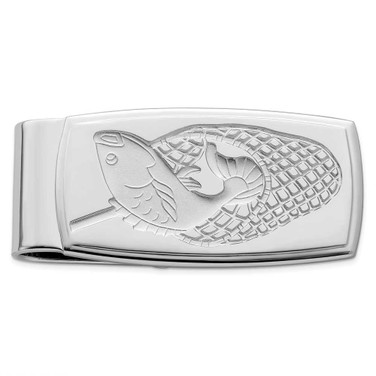 Image of Rhodium-plated Kelly Waters Fish in Net Hinged Money Clip