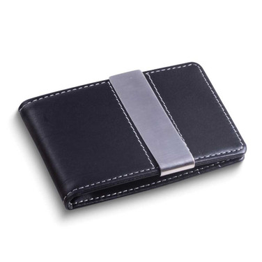 Image of Black Leather Wallet/Money Clip with Card Slots
