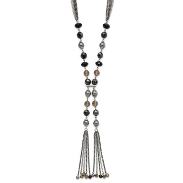 1928 Silver-tone Black & Hematite Acrylic Stones & Beads 28in Necklace