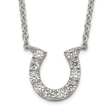 Sterling Silver Rhodium-plated CZ Horseshoe Necklace QG2032-16