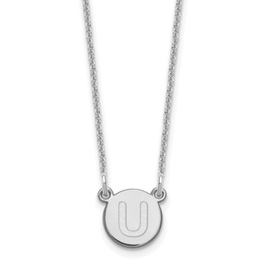 14k White Gold Tiny Circle Block Letter U Initial Necklace