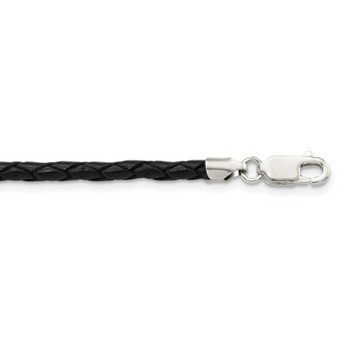 Sterling Silver 3mm Black Leather Braided Necklace QK90-18