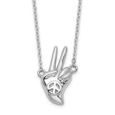 Sterling Silver Rhodium-plated Peace Sign Hand Necklace