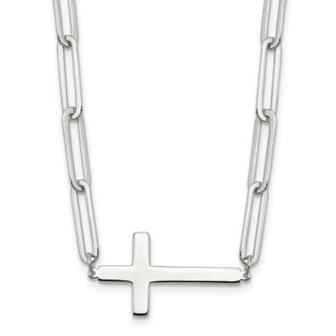 Sterling Silver E-Coated Cross Paperclip Link w/2 in ext Necklace