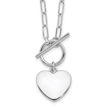 Sterling Silver Rhodium-plated Heart Toggle Paperclip Link 17in Necklace