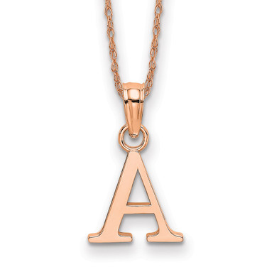 14k Rose Gold Polished A Block Initial Necklace