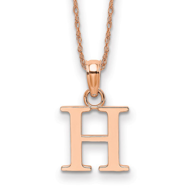 14k Rose Gold Polished H Block Initial Necklace