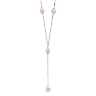 Sterling Silver Rhodium-plated Pink Freshwater Cultured Pearl Y-Drop Necklace