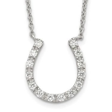 Sterling Silver Rhodium-plated CZ Horseshoe Necklace QG2033-16