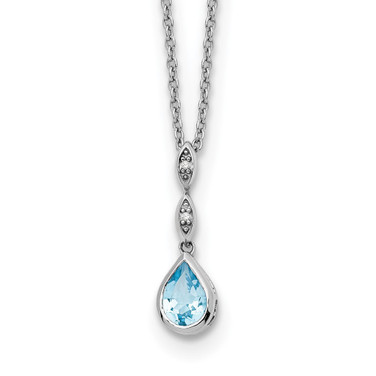 White Ice Sterling Silver Rhodium-plated 18 Inch Blue Topaz and Diamond Teardrop Necklace with 2 Inch Extender