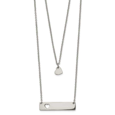 Image of Chisel Stainless Steel Polished Heart and Bar Multi Strand 15.5 inch Cable Chain with a 1.5 inch Extension Necklace