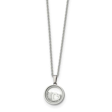 Image of Chisel Stainless Steel Polished Floating Crystal Heart Pendant on a 16 inch Cable Chain with a 2 inch Extension Necklace