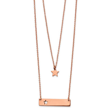 Image of Chisel Stainless Steel Polished Rose IP-plated Star and Bar Multi Strand 15.5 inch Cable chain with a 1.5 inch Extension Necklace