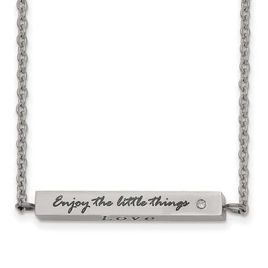 Image of Chisel Stainless Steel Polished and Enameled with CZ ENJOY THE LITTLE THINGS Bar on a 16 inch Cable Chain with a 2 inch Extension Necklace