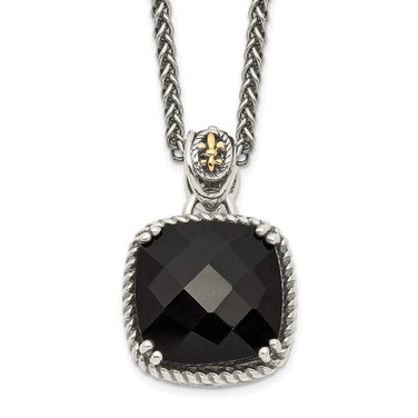 Shey Couture Sterling Silver with 14K Accent 18 Inch Antiqued Checkerboard-cut Black Onyx Necklace QTC1213