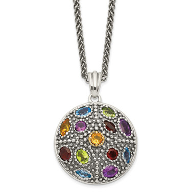 Shey Couture Sterling Silver with 14K Accent 18 Inch Antiqued Amethyst Citrine Blue Topaz Peridot and Garnet Multicolored Gemstone Necklace