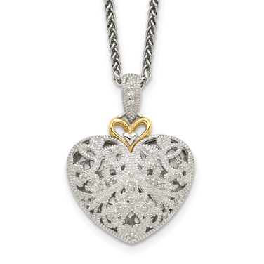 Shey Couture Sterling Silver with 14K Accent 18 Inch Diamond Vintaged Heart Necklace QTC510