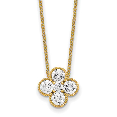 True Origin 14K Yellow Gold 1 carat Lab Grown Diamond VS/SI D E F Bloom Floral 18 inch Necklace