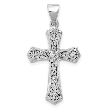 Image of Sterling Silver Rhodium-plated Diamond Cross Pendant QDX164