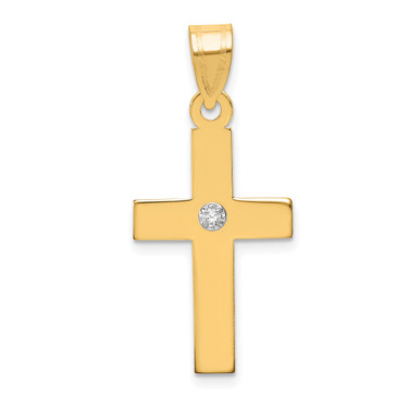 14K Yellow Gold Polished .02ctw Diamond Cross Pendant XR777