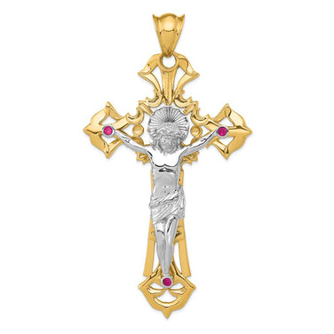 Image of 14k Two-tone Gold Polished with Red CZs Crucifix Pendant C2036 Image of 14k Two-tone Gold Polished with Red CZs Crucifix Pendant C2036