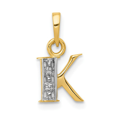 14K Yellow Gold with Rhodium Diamond Letter K Initial Pendant YC250K