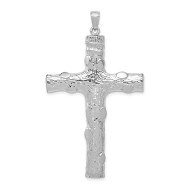 Image of 14K White Gold Large Tree Textured Cross Pendant