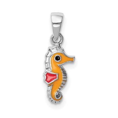 Sterling Silver Rhodium-plated Childs Enameled Seahorse Pendant
