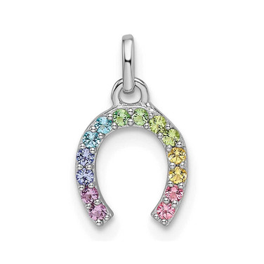 Image of Sterling Silver Rhodium-plated Rainbow Nano Crystal Horseshoe Pendant