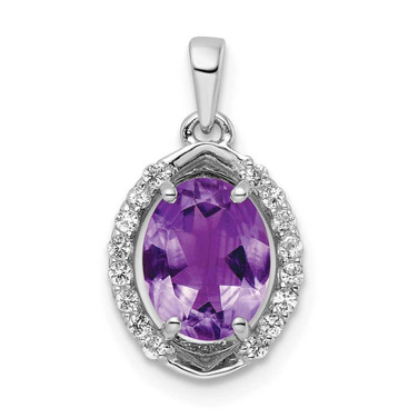 Image of Sterling Silver Rhodium-plated Oval 1.84 Amethyst/White Topaz Pendant
