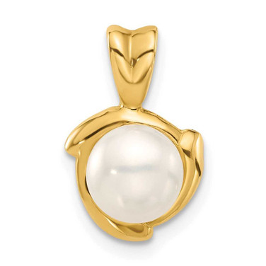 Image of 14K Yellow Gold 7-8mm Round White Freshwater Cultured Pearl Pendant XF827