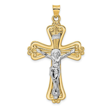 Image of 14k Two-tone Gold Polished Solid Fancy INRI Crucifix Pendant XR1871