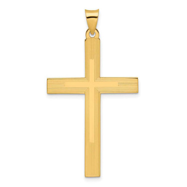 Image of 14K Yellow Gold Polished and Line Design Solid Cross Pendant XR1868