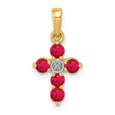 Image of 10k Yellow Gold .30 Ruby and Diamond Cross Pendant