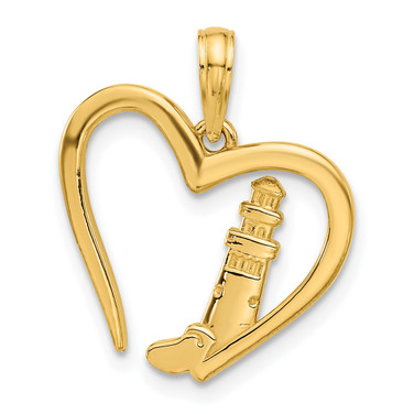 14K Yellow Gold Polished Lighthouse In Heart Pendant
