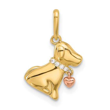 Image of 14k Two-tone Gold Polished CZ Dog w/Heart Dangle Pendant