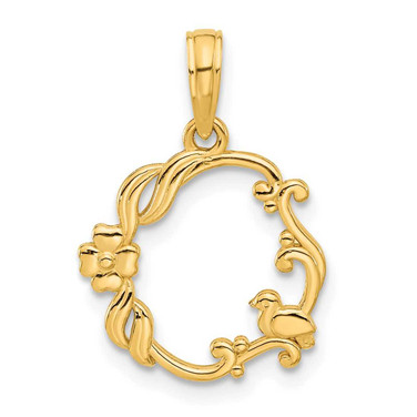 Image of 14K Yellow Gold Polished Floral with Bird Circle Pendant