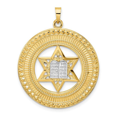 Image of 14k Two-tone Gold Solid Star and Torah Inside Frame Pendant
