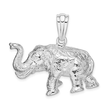 Image of Sterling Silver Polished/Textured 3D Large Elephant Pendant