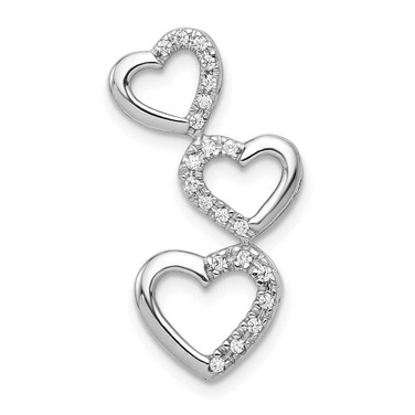 Image of 10K White Gold 1/10ctw Diamond Triple Heart Chain Slide Pendant